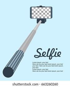 Selfie stick illustration.  Monopods with phones for selfie.