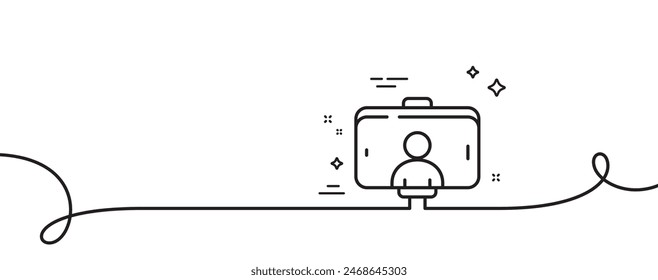 Selfie stick line icon. Continuous one line with curl. Phone portrait photo sign. Mobile accessories symbol. Selfie stick single outline ribbon. Loop curve pattern. Vector