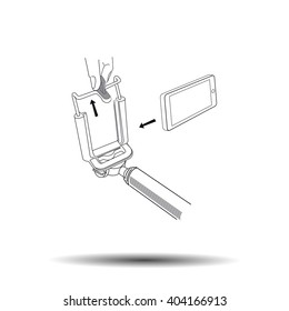 Selfie stick line vector monopad illustration how to use