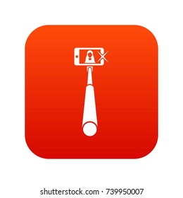 Selfie stick with mobile phone icon digital red for any design isolated on white vector illustration