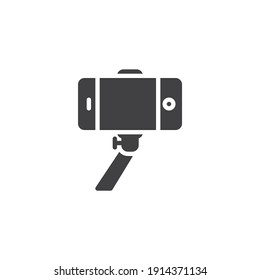 Selfie-Stick mit Handy-Vektorsymbol. volles Flachzeichen für mobiles Konzept und Webdesign. Telefon auf Selfie Stock-Glyph-Symbol. Symbol, Logo-Abbildung. Vektorgrafik