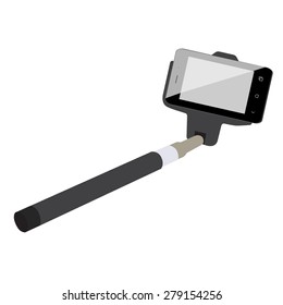 Selfie stick with mobile smartphone vector. Self portrait device