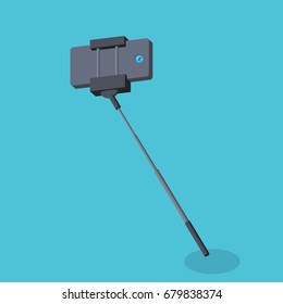 Selfie stick - monopod selfie self portrait tool for smartphone vector illustration on green background