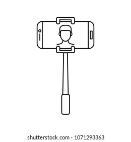 Selfie stick. Outline Selfie stick with phone vector illustration for web design isolated on white background
