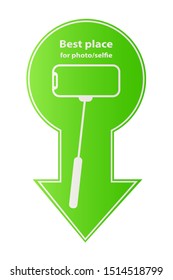 Selfie stick photo camera sign. Vector photography from a mobile phone. The smartphone is allowed. Monobreed selfie resolved symbol icon. Beware of selfie sticks.