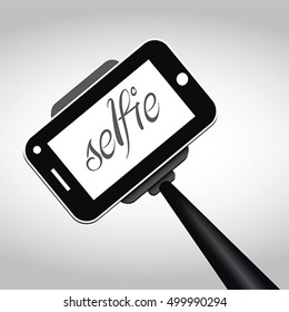 Selfie stick. Portrait photograph with digital camera or smart phone, vector