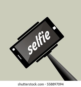 Selfie stick. Portrait photograph with digital camera or smart phone, vector