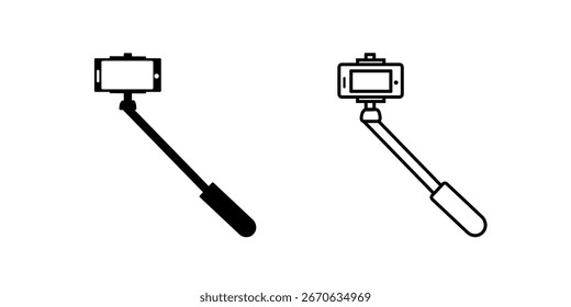 Selfie-Stick-Set-Symbol einzeln auf weißem Hintergrund.