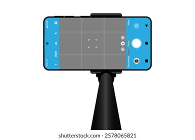 Selfie stick with smartphone camera interface screen for your design.