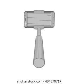 Selfie stick with a smartphone icon in black monochrome style isolated on white background. Communication symbol vector illustration