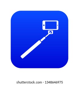 Selfie stick and smartphone icon digital blue for any design isolated on white vector illustration