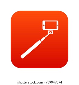 Selfie stick and smartphone icon digital red for any design isolated on white vector illustration