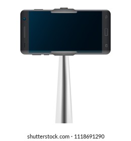 Selfie stick and smartphone mockup. Realistic illustration of selfie stick and smartphone vector mockup for web design isolated on white background