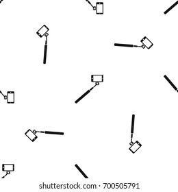 Selfie stick and smartphone pattern repeat seamless in black color for any design. Vector geometric illustration