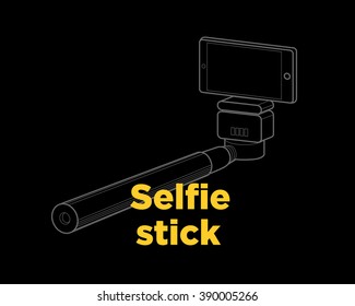 Selfie stick thin line vector icon on the black background.
