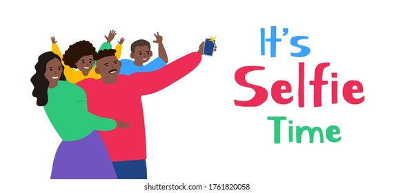 selfie time happy african american family taking picture with smartphone