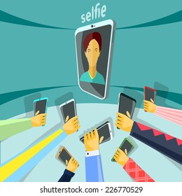 Selfie trendy with smartphone