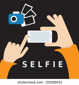 selfie trendy with smartphone and hands flat design