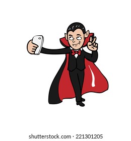 Selfie vampire Halloween cartoon vector