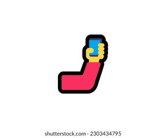 Selfie vector icon on a white background. Using smartphone on hand. Take Photo. Selfie emoji illustration. Isolated selfie hand vector emoticon