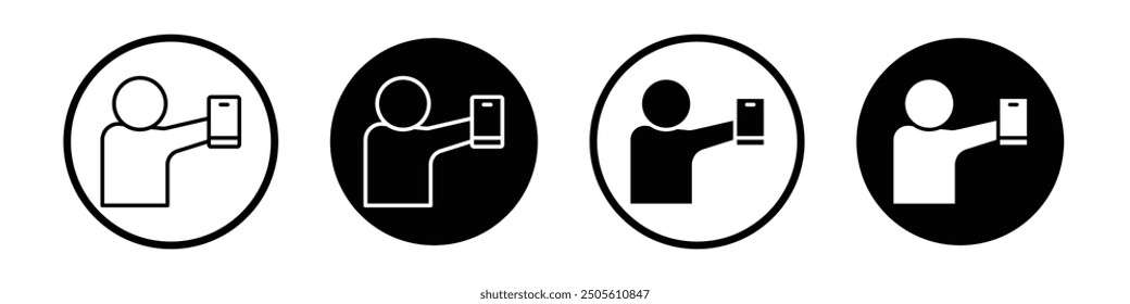 Selfie vector icon set black filled and outlined style.