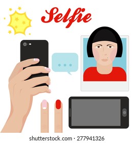 Selfie - vector icons set in flat style