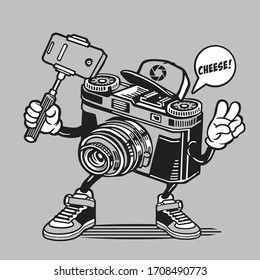 Selfie Vintage Retro Camera Character Design