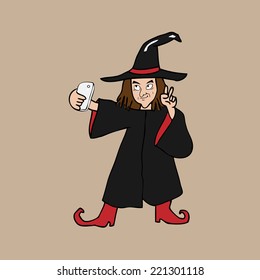 Selfie witch Halloween cartoon vector