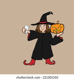 Selfie witch Halloween cartoon vector