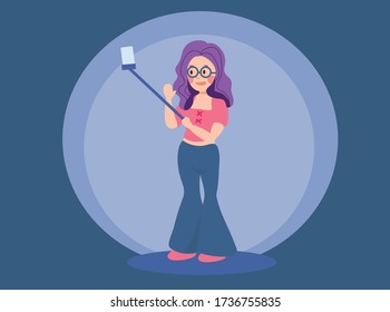 Selfie women. Self Portrait Tool For Smartphone. Vector Illustration 