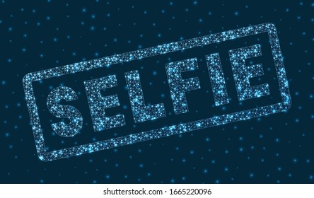 Selfie word in digital style. Glowing geometric selfie badge. Classy vector illustration.
