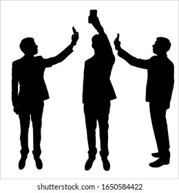 146 A young man raising his hands vector silhouette Images, Stock ...