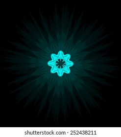 Self-illuminated cyan snowflake isolated on black background