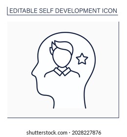 Self-image Line Icon. Personal View Or Mental Picture About Himself. Self-development Concept. Isolated Vector Illustration. Editable Strok