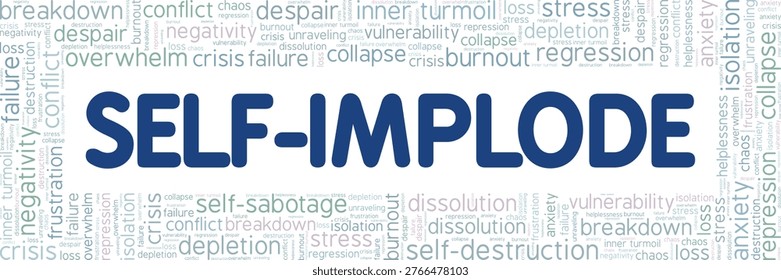 Self-implode word cloud conceptual design isolated on white background.