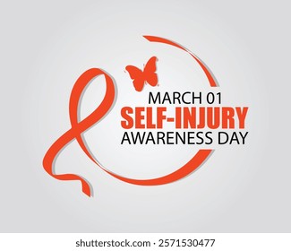 Self-injury awareness Day. March 1st. Concept of celebration. Template for background, banner, card, poster.