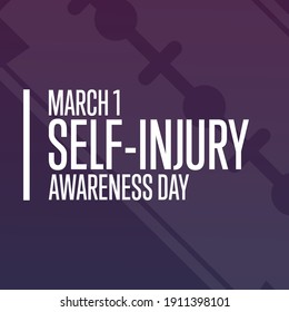 Self-Injury or Self-harm Awareness Day. March 1. Holiday concept. Template for background, banner, card, poster with text inscription. Vector EPS10 illustration