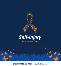Self-Injury or Self-harm Awareness Day. March 1. Holiday concept. Template for background, banner, card, poster. Vector illustration.