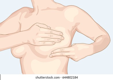 Self-inspection of a mammary gland. Vector illustration.