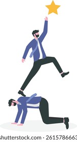 Selfish bosses take advantage of employees. Deceiving others to use them to reach their goals. Boss sitting on unhappy manager.

