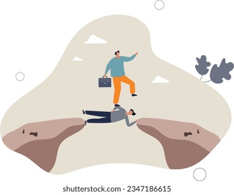 Selfish employee take advantage of other people, supporting boss help other to achieve career success concept.flat vector illustration.