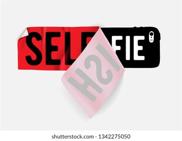 selfish sticker peeled off showing smartphone camera illustration