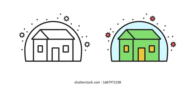 Self-isolation icon. Simple linear symbol. Home quarantine from Coronavirus.