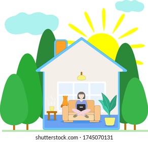 Self-isolation mode, work from home, study from home, social distance, cozy environment