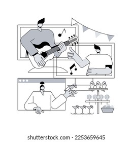 Self-isolation party abstract concept vector illustration. Celebration online, video call, happy friend, quarantine fun, coronavirus outbreak, videoconference, virtual chat abstract metaphor.