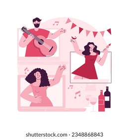 Self-isolation party abstract concept vector illustration. Celebration online, video call, happy friend, quarantine fun, coronavirus outbreak, videoconference, virtual chat abstract metaphor.