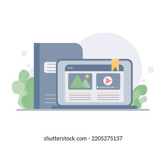 Self-learning with books, online courses or internet tutorials. Education and personal growth concept. Cartoon minimal style.