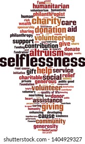 Selflessness word cloud concept. Collage made of words about selflessness. Vector illustration