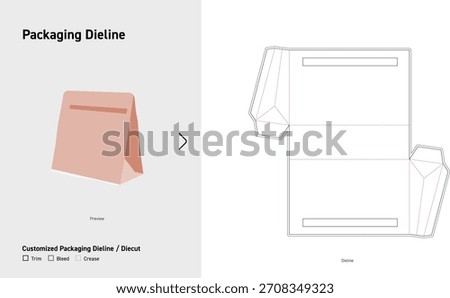 Self-Locking Paper Pouch Dieline Foldable Standing Pouch Template