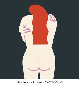 Self-Love care, be good to yourself illustration with a woman hugging herself. Women's physical, psychological, mental and spiritual health graphic collection.